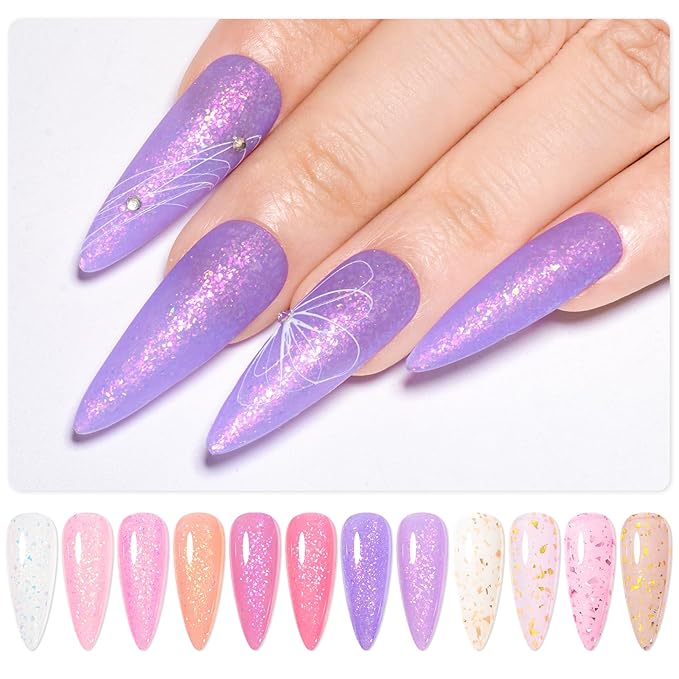 MTSSII 12 Pcs Rubber Base Gel for Nails, Jelly Gel Nail Polish Set Nude Pink Neutral Transparent Milky White Sheer Pink Gold Foil Cloud-pattern Brocade Strengthen/Enhance/Base Coat/Color Gel Polish