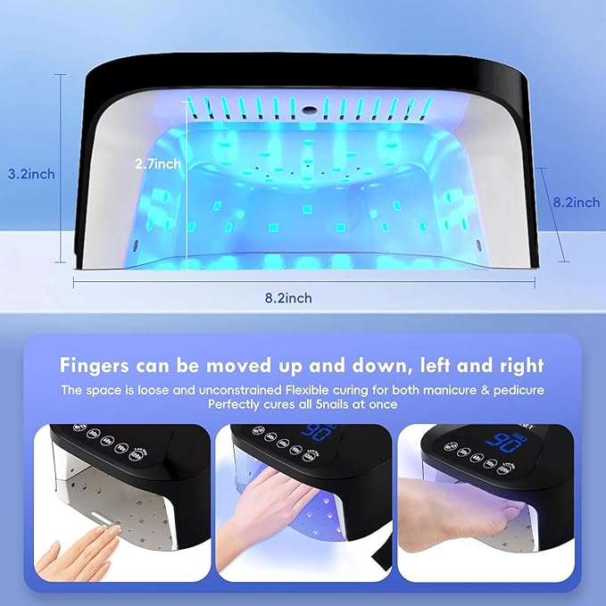 UV LED Nail Lamp with UV Gloves,Magnetic Metal Mirror Base Cordless Nail Dryer, Gel Polish Curing Light with 4 Timers,Touch Control Display,Auto Sensor for Professional Salon & Home