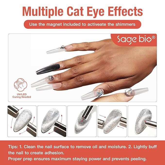 Cat Eye Gel Nail Polish 15ml Star Dust, Magnetic Gel with Shimmer Glass Bead Effect, UV LED Soak Off Nail Gel, Easy DIY Home Nail Art