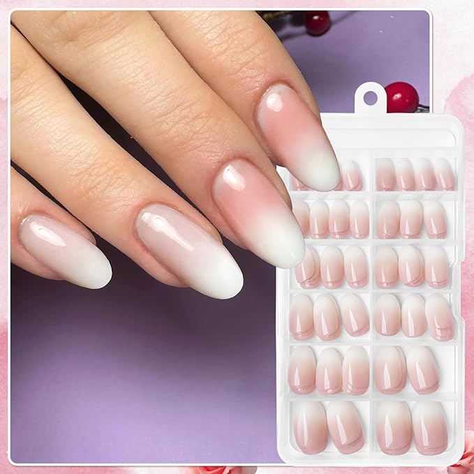 AddFavor 240pc Ombre Oval Press on Nails Short Fake Nails - Glue on Nails Oval Acrylic Nails Press ons Nail Tips Short Stick on Nails with Nail Glue and Adhesive Tabs for Women