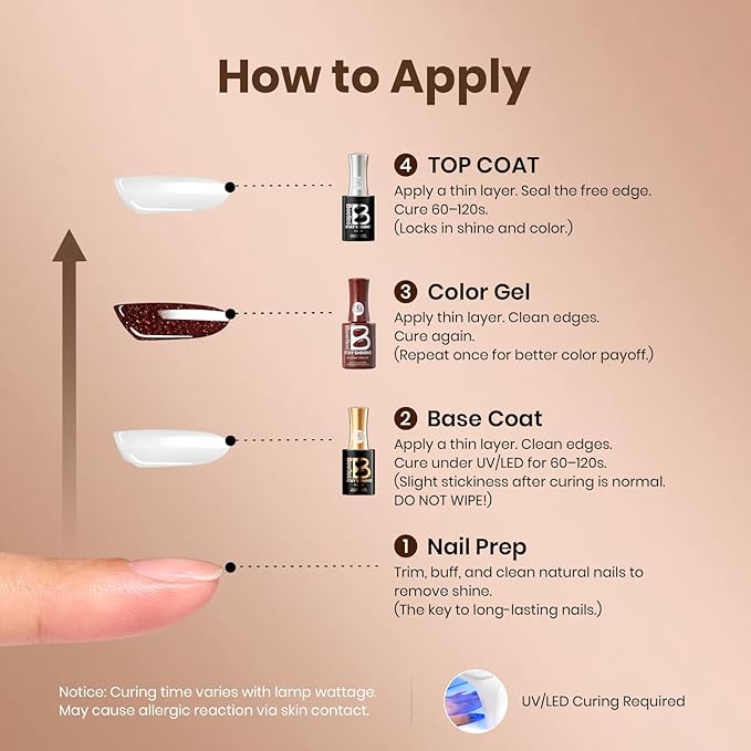 Beetles Glitter Gel Nail Polish - 15ml Stay Shining Hazelnut Brownie Gel Polish Holographic Glitter Nail Art Uv Led Home Salon Long-Lasting Soak-Off Gel Gift for Women