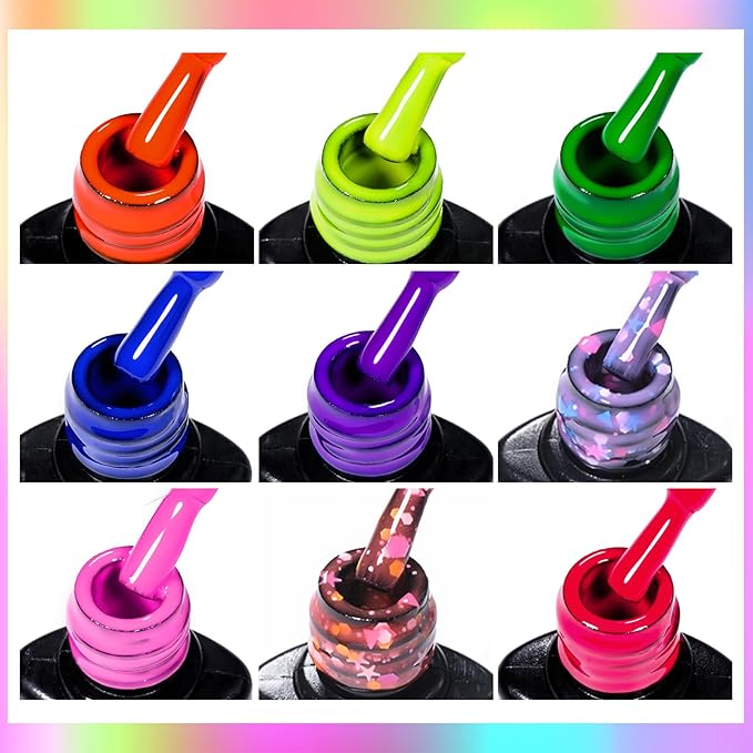 MEET ACROSS 9 Colors Gel Nail Polish + 3PCS Function Gel Nail Polish Kit,Fashion Nail Art Set Design Gifts for Women Manicure Salon (SET14, 12pcs)