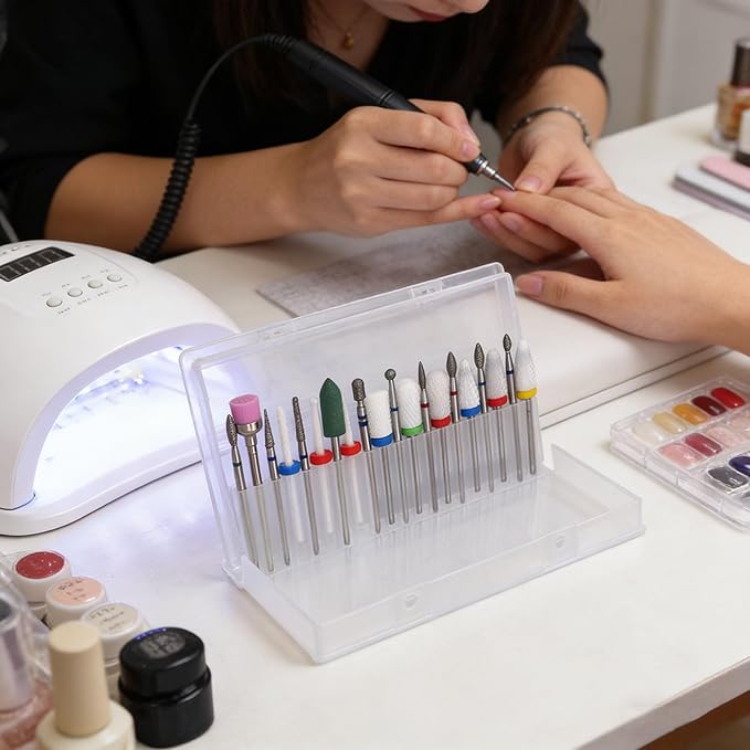 20pcs Nail Drill Bits Set,3/32inch Professional Ceramic Safety Bits for Nail Drill, Cuticle Electric Nail File Acrylic Gel Nail Bit Kit,Remover Bits for Acrylic Gel
