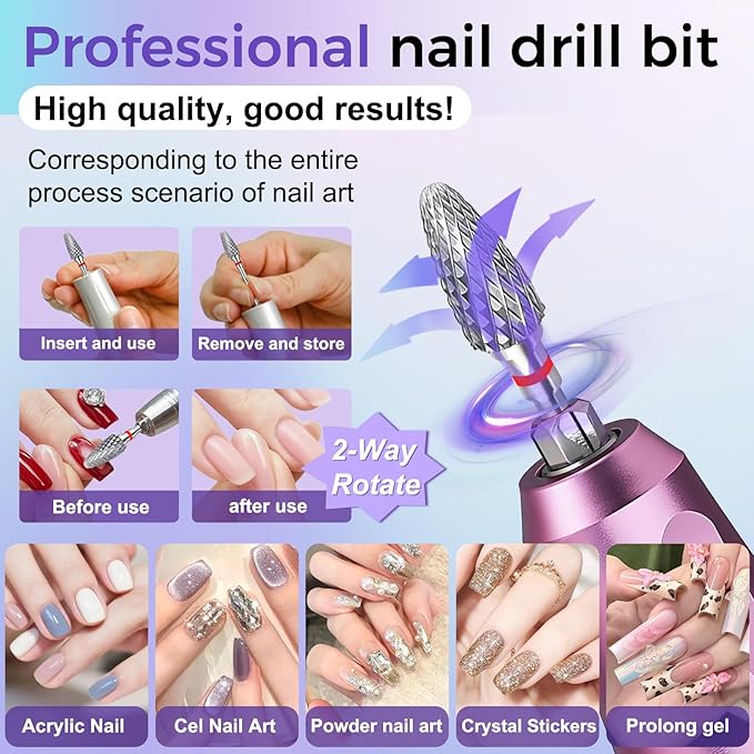 Fantexy 3/32" Carbide Nail Drill Bit - Remove Acrylic Hard Gels Quickly and Safely,Professional Cone Tungsten Drill Bits Set Nail File Acrylic for Manicure,Pedicure,Cuticle Cleaner(Fine - F)