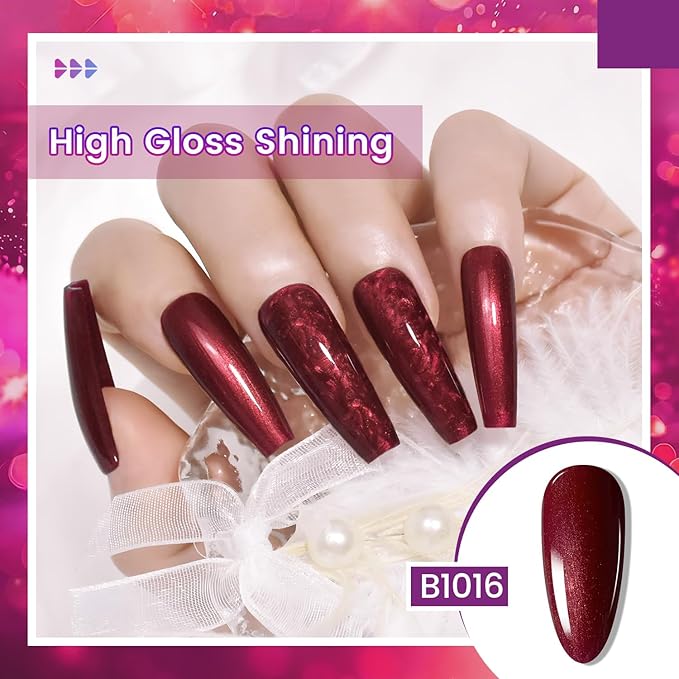 JODSONE 10ml Gel Nail Polish Set Red Glitter 6Colors Glitter Rose Red Gel Polish Lacquer Glossy Art for Nail and Salon Need U V Lamp