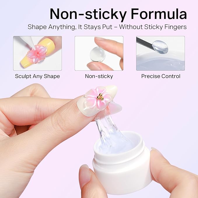 MIZHSE 3PCS 3D Nail Art Gel Clear and White Solid Builder Gel for Nails, 5 in 1 Non-Sticky Sculpture Hard Building Gels with Dual Form for 3D Carving Patterns Flowers for Beginner DIY Salon at Home