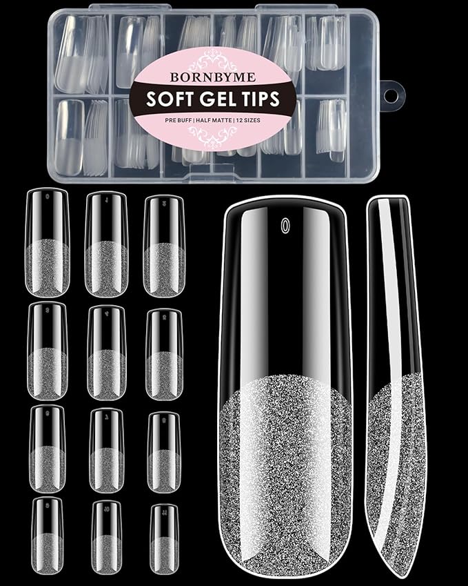 XXL Square Soft Gel Nail Tips, BORNBYME 120 PCS Half Matte False Nails Tips Nail Extenison Tips Gel Nail Tips Acrylic False Nail Tips