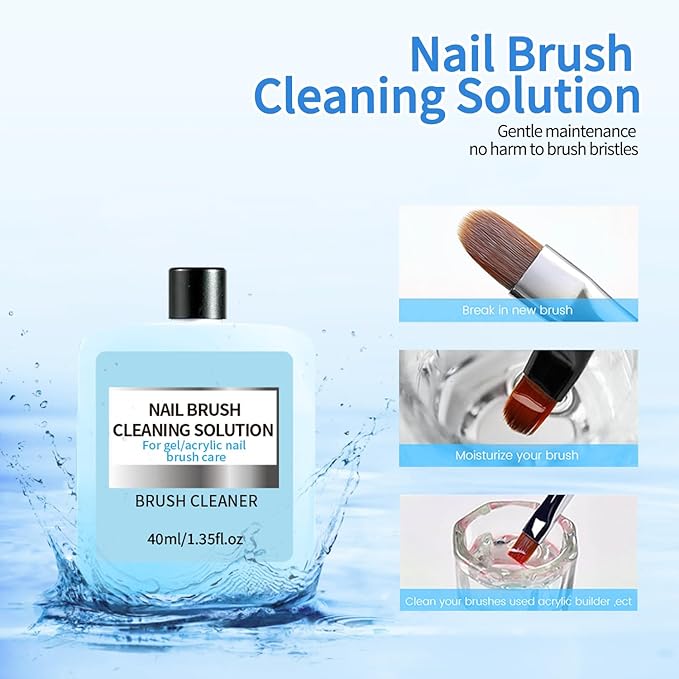 Nail Art Brush Cleaner & Restorer Quickly Clean Gel Nail Brushes Nail Brush Preserver for Any Nail Art Brush DIY Salon at Home 1.35fl.oz