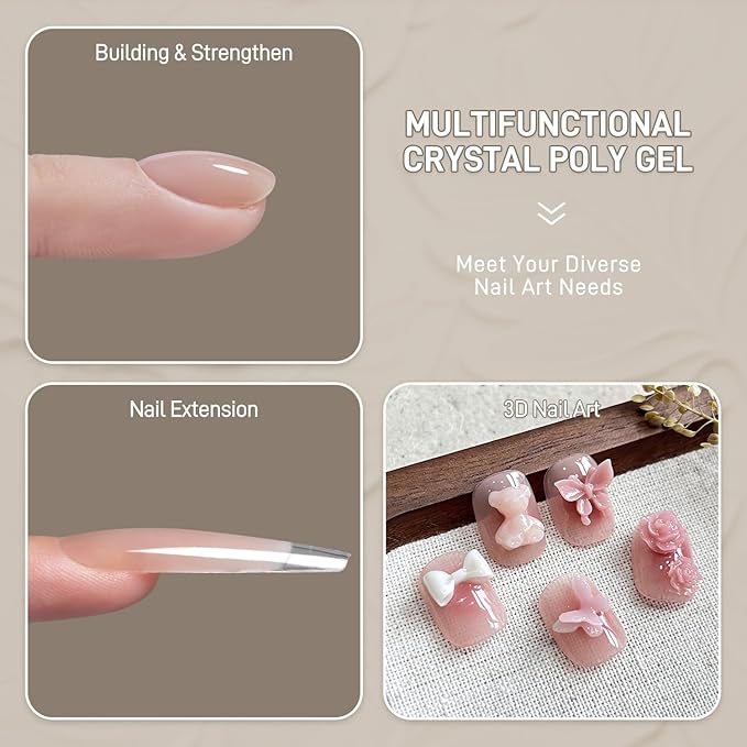 GAOY Watery Crystal Poly Gel for Nail Extensions, 30g Nail Builder Gel, Thin Viscosity, Easy Application & High Hardness, Nude Skin Tone 02