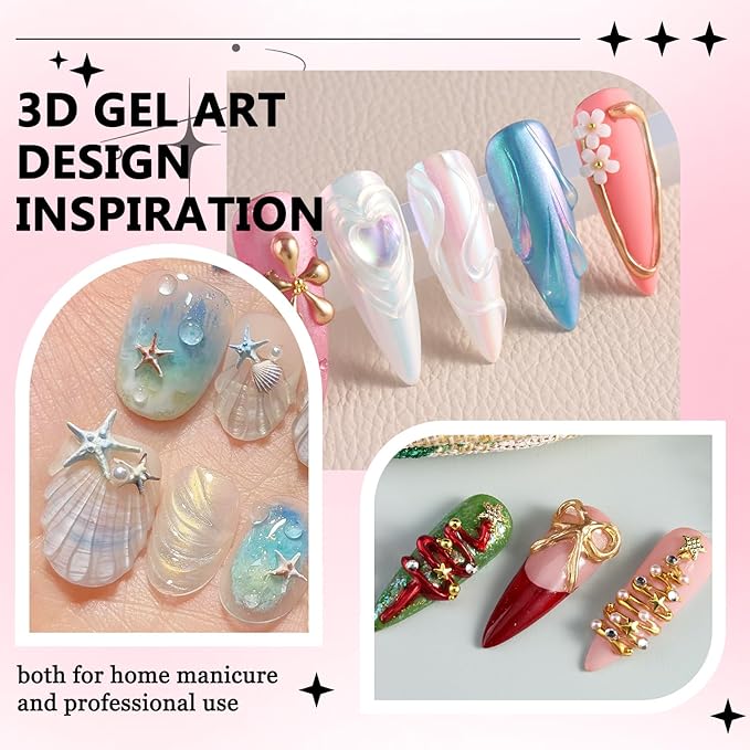 3D Gel Nail Art Kit – No Wipe Black and Clear Sculpting Gel for Embossing Painting Design with Gold Silver Chrome Powder 3D Liner Gels Flowers Carving Modeling Decor Salon Supplies 15ML 2PCS
