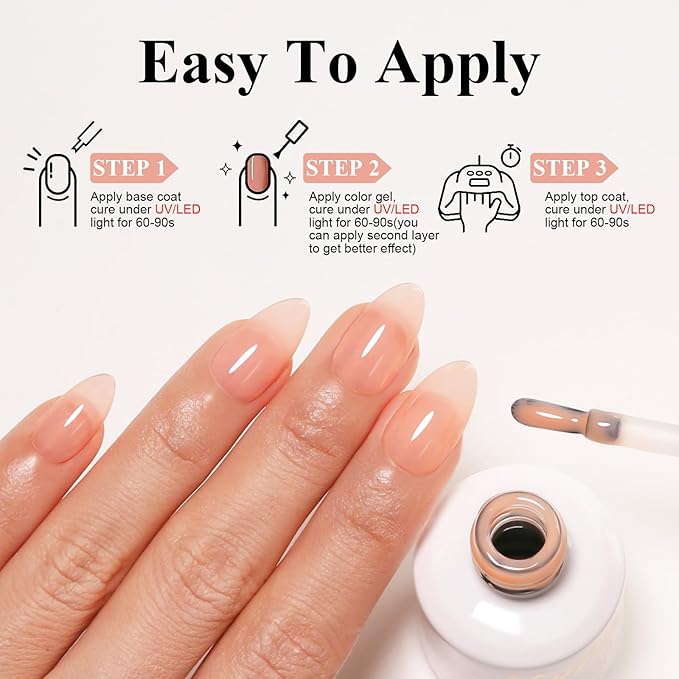 Imtiti Jelly Gel Polish, 15ML Sheer Peach Coral Orange Jelly Gel Nail Polish Translucent Spring Summer Nail Gel Polish LED UV Gel Nail Polish for Nail Art DIY Manicure
