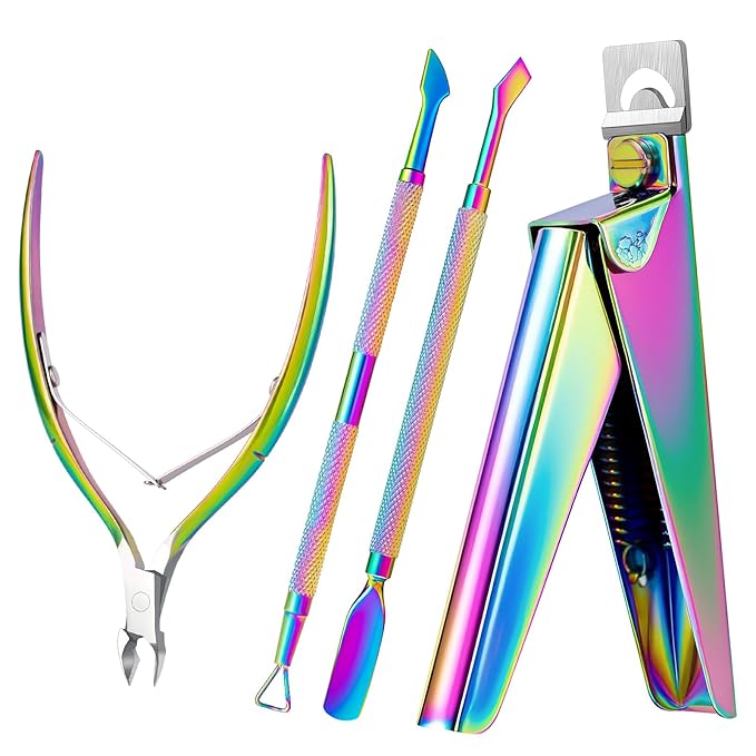 Melodysusie 4 in 1 Acrylic Nail Clippers Set, with Cuticle Trimmer and Dual-Ended Cuticle Pusher Remover, Stainless Steel Acrylic Nail Cutter Set, Pedicure Manicure Acrylic Nail Tools for Home Salon