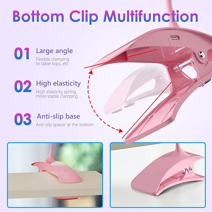 AORAEM UV Nail Lamp Rechargeable Gooseneck UV Light for Gel Nails Touch Flash Cure Lamp Nail Dryer with Clamp, Portable LED Gel Light 3 Level Timing Home Professional DIY Manicure Salon (Pink)