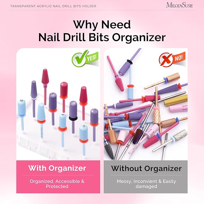 MelodySusie Nail Drill Bits Holder with 12 Holes, Visible Sturdy and Compatible with 3/32" Acrylic Drill Bit Organizer and Storage for Salon & Home, Rectangular（not include bits）