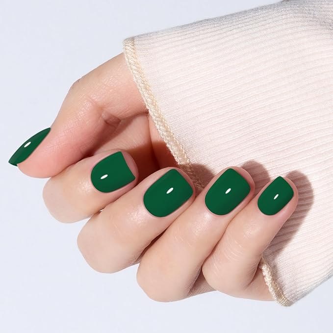 Modelones Extra Short Press on Nails, Jade Green Squoval Fake Nails, Reusable Nail Kit with Nail Glue Adhesive Tabs Mini Nail File, Nails Press Ons 32Pcs 16 Sizes, Spring Women Girl Gift