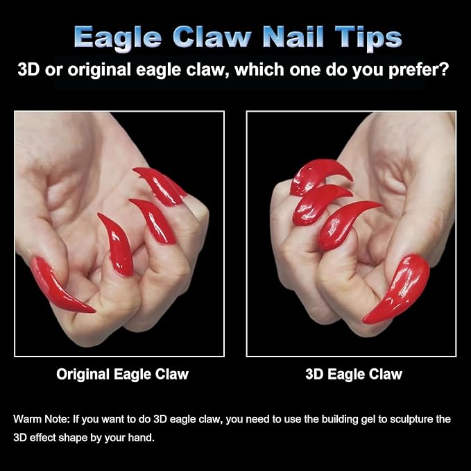 2 Boxes Curved Stiletto Nail Tips 200Pcs Acrylic Raptor Eagle Claw Nails Extension Tip, Pre-shaped Gel Half Cover False Nail Tips Halloween Nail Art DIY Home & Salon Manicure, Drag Queen Nails Cosplay