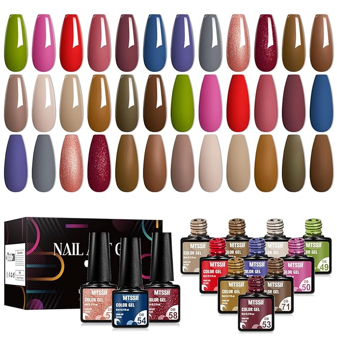 MTSSII Nude Brown Gel Nail Polish Set 18 Colors Gel Nail Set Red Blue Soak Off UV/LED Nail Polish Kit Nail Art Design Salon Home Gifts for Women