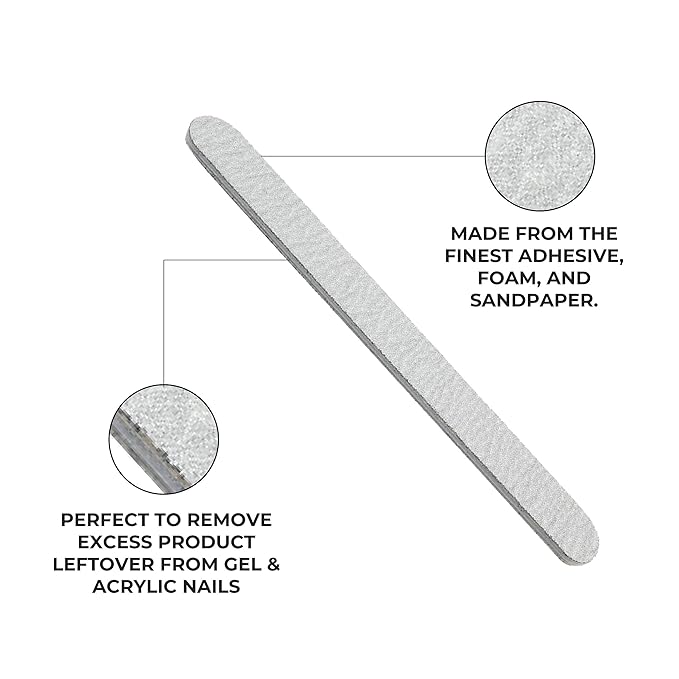 ForPro Professional Collection Zebra Foam Board, 180/180 Grit, Double-Sided Manicure Nail File, 7” L x .75” W, 50-Count