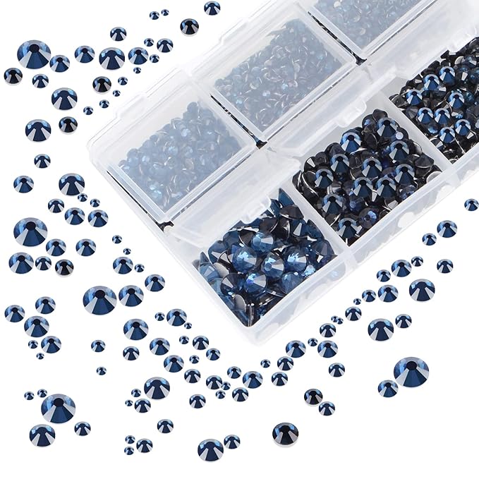 AD Beads 4300 Pieces Flat Back Nail Art Rhinestones Round Beads 6 Sizes (2-6.5mm) with Storage Organizer Box,Rhinestones Picking Pen for Nail Art Phone Decorations Crafts DIY (Montana)