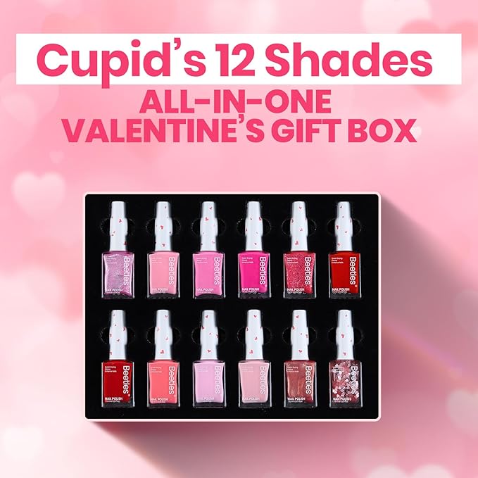 Beetles Valentine Nail Polish - Love's Prism 12 Colors Valentine Pink Nail Polish Set 5ml/0.17 Fl Oz, Salon Long Lasting DIY Nails Art Spring Valentines Nails Gifts for Her