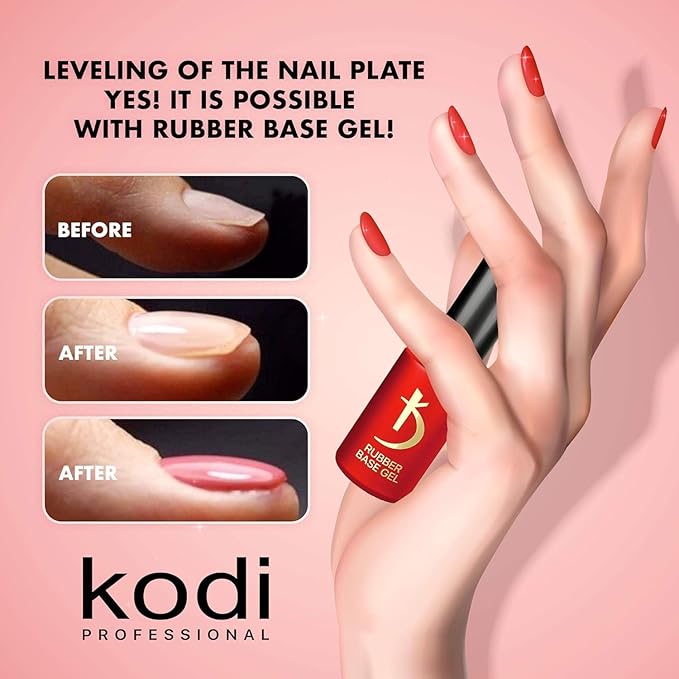 Kodi Professional BEST SET 4in1. 2 bottles Rubber BASE 12ml. + 2 bottles Rubber TOP 12ml. (0.4 Fl Oz) Gel LED/UV Nail Polish Coat Soak Off Original, 4 bottles 12ml.