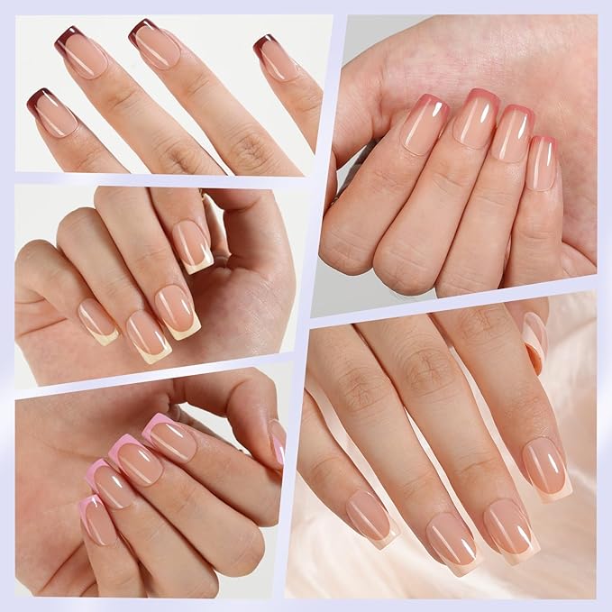 Misssix French Gel Press on Fake Nail Tips, Short Square, No Need to File, Pre-lasting for Nail Art DIY 16 Sizes Multicolor 160Pcs