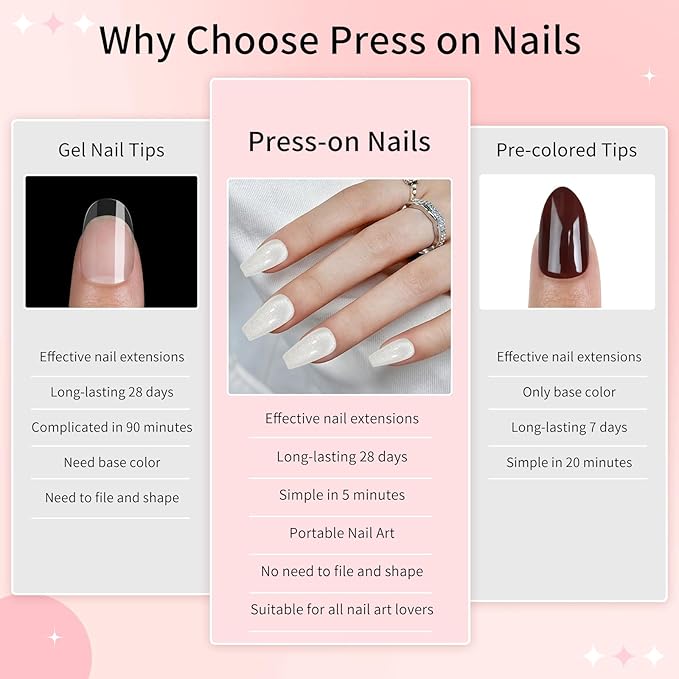 Skycloud White Eyes Press On Nails, 12 Sizes - 24 Pcs Soft Gel Medium Coffin False Nails Kit with Glue, Natural Reusable Stick On Nails for Women & Girls (SK0720)
