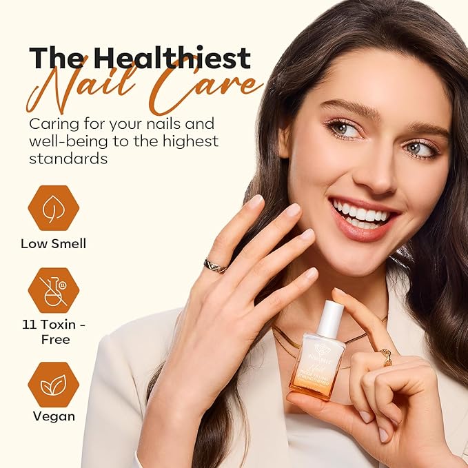 modelones Nail Strengthener 8-in-One Nail Repair for Damaged Nails Strengthener and Growth Nail Ridge Filler Glitter Nude Nail Polish 15ml