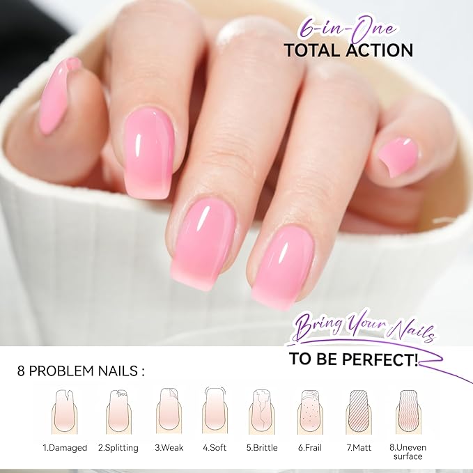Nail Repair Protein for Thin Nails: Gelike EC 6 in 1 Natural Nail Strengthener Hardener Extra Strong and Growth - Long Lasting Polish and Fast Dry for Damaged Weak Splitting Treatment（(Pink 15ml)