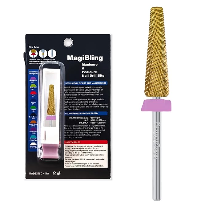 24mm Super Long 5-in-1 Tapered Barrel Nail Drill Bit, 3/32'' Tungsten Carbide E-File Bit for Fast Gel Removal & Long Nail Shaping, Two-Way Rotation Safety Bit for Acrylic Extensions, Double Fine