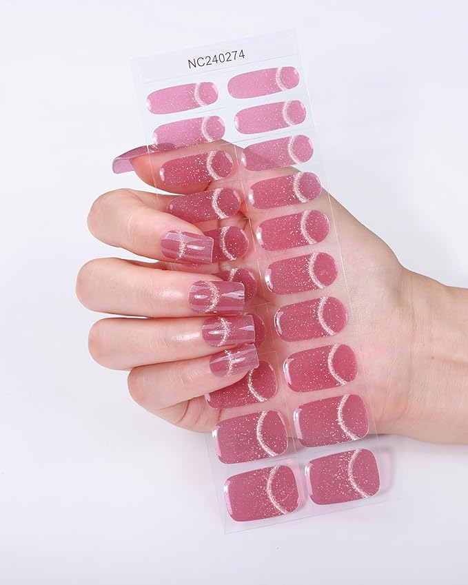 Cat Eye-Inspired 20pcs Semi Cured Gel Nail Strips - Salon-Grade DIY Wraps with Glaze Texture, Easy Application, UV Light Required for Stylish Nails
