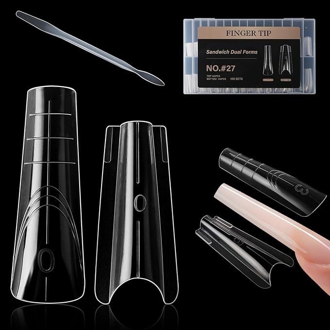 Sandwich Nails Dual Forms,280Pcs Reusable Nail Extension Forms with Silicone Polygel Stick,Easy Demolding & Intuitive Operation for DIY & Professional Use