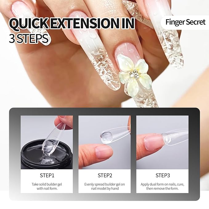 3D Gel Nail Art Kit-Black Solid Builder Gel for Nails 3D Sculpting Carving Building Modeling Hard Extension for Beginner DIY Salon at Home Cured Needed