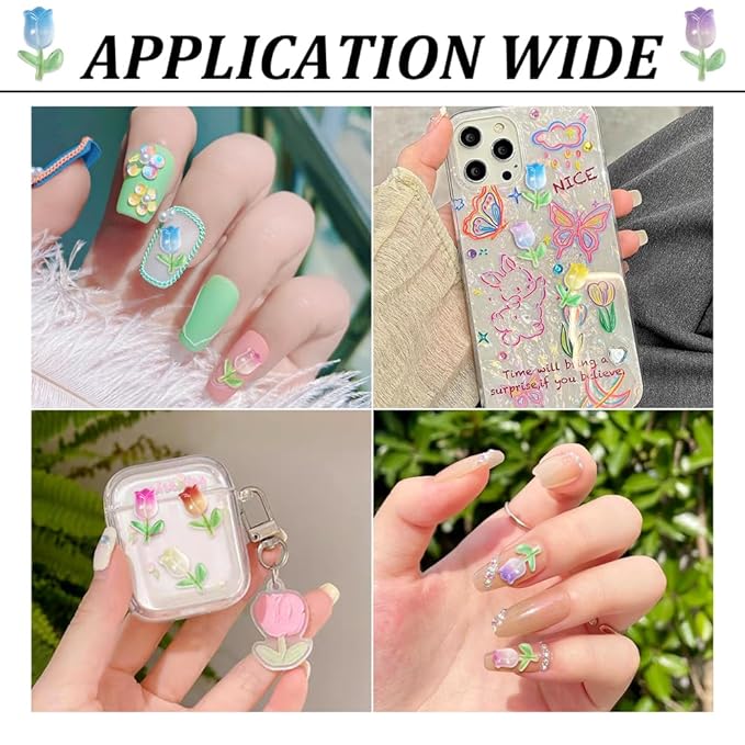 160Pcs Glow in The Dark Tulip Nail Charms Luminous Tulip Flower Nail Art Charms 3D Flower Nail Art Decoration for Manicure