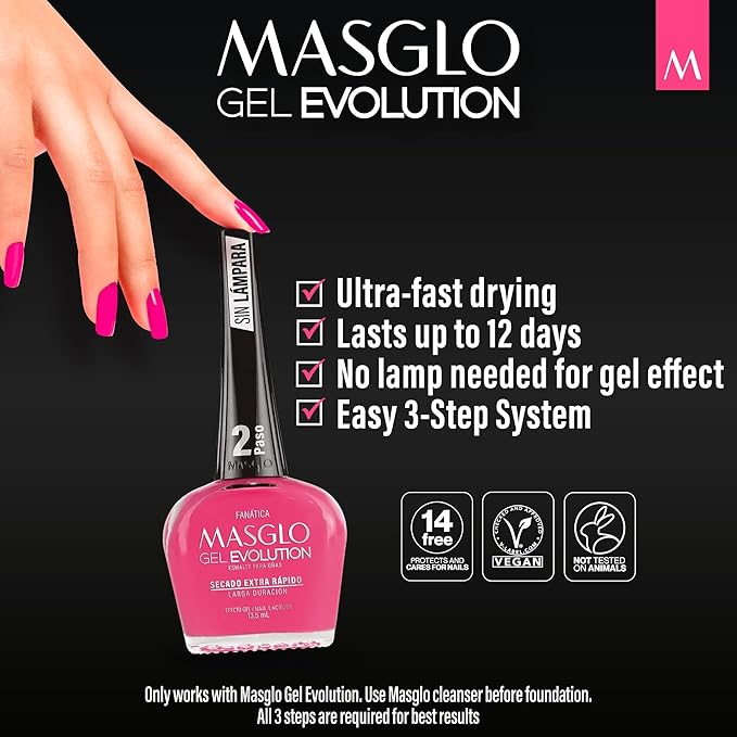 MASGLO Gel Evolution – Set of 3 Nail Polishes No UV/LED Lamp Needed, Fast-Drying, 12-Day Wear, 14-Free Formula, High-Gloss Finish, vegan (0.5 oz Each) h