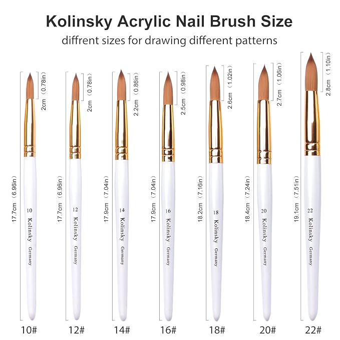 Acrylic Nail Brush Size 10, Kolinsky Acrylic Nail Brush for Acrylic Powder, Application Nail Art Drawing Brush for Extension Nails Carved for Beginners and Professionals (10#, White)