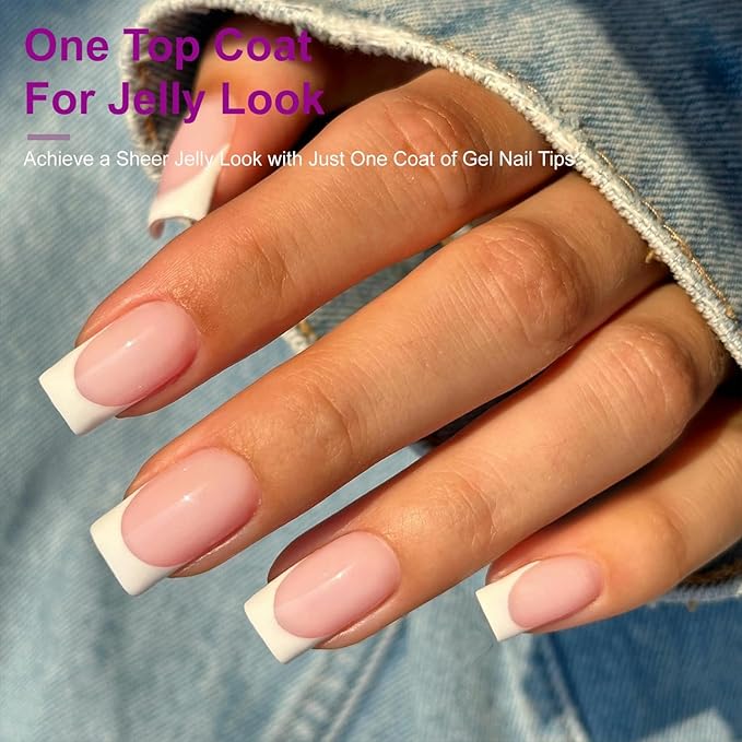 Gel French Tip Nails Medium Square Press on Nails White Tips 300Pcs Pre-applied Primer Natural Nude Pink Fake Nails Extensions Kit for Women Girls DIY