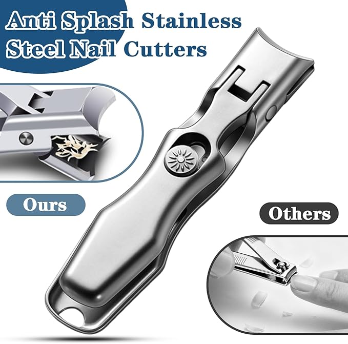 Mighty Clip Nail Clippers, Mighty Clip Nail Clippers for Seniors, Stainless Steel Nail Clipper Set with Catcher File, Storage Box (Black)