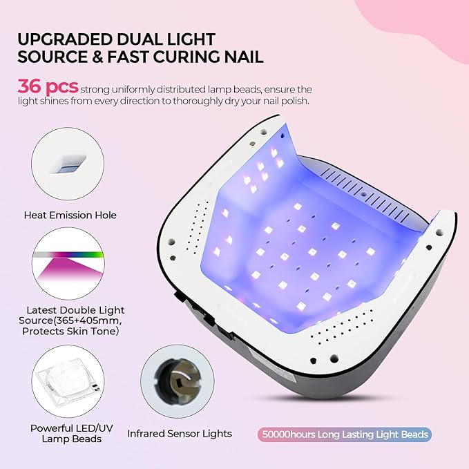 Lavinda UV LED Nail Lamp, 54W UV Nail Light for Gel Polish Acrylic , Professional Gel Lamp with Auto Sensor Fast Curing Nails Dryer 4 Timer Settings Art Tools for Salon Home Use
