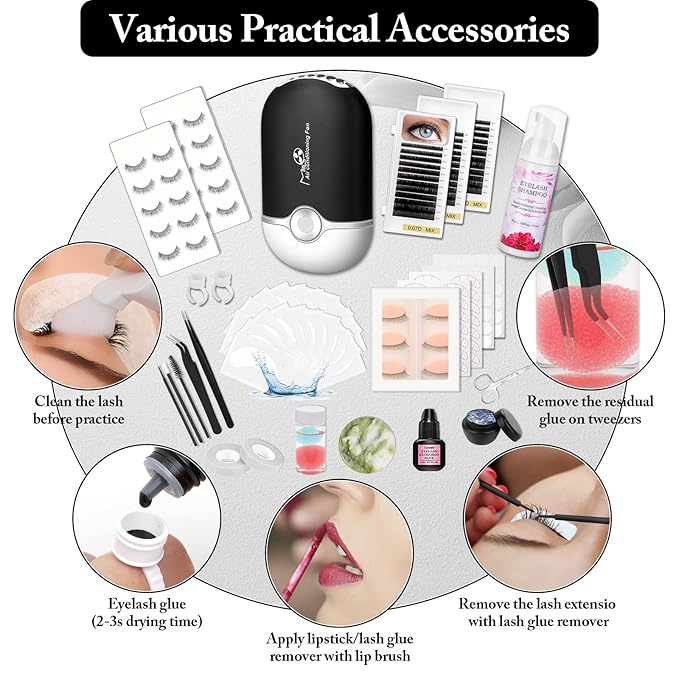Eyelash Extension Kit for Beginners, 345 PCS Practice Supplies: Mannequin Head with Removable Eyelids, Extension Glue, Remover, Individual Lashes, Tool Kit with Everything