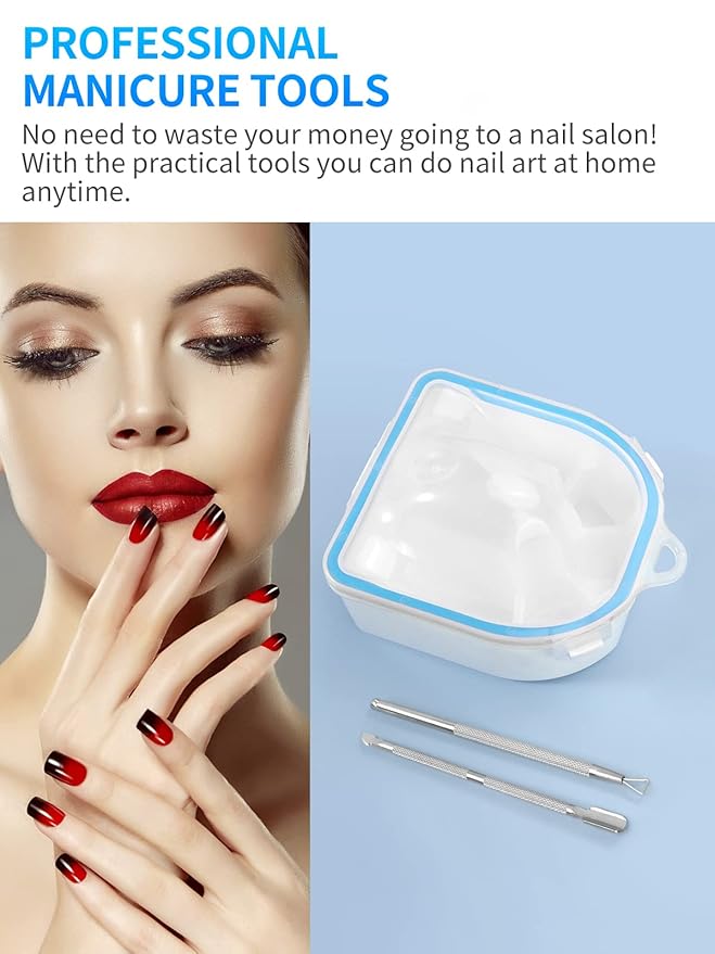 Nail Soaking Bowl, Soak Off Gel Polish Dip Powder Remover Manicure Bowl with Triangle Cuticle Peeler and Stainless Steel Cuticle Pusher Nail Art Tool (Blue-3PCS Set)