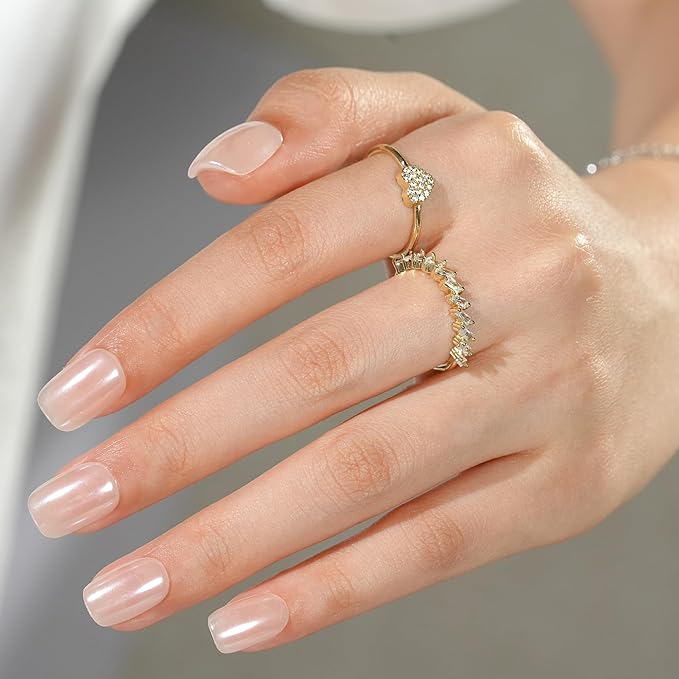 Press On Nails - Short Square Acrylic Nails, 160pcs, Fake Nail Tips for DIY Nail Art, Soft Gel, Glazed Donut, 16 Sizes