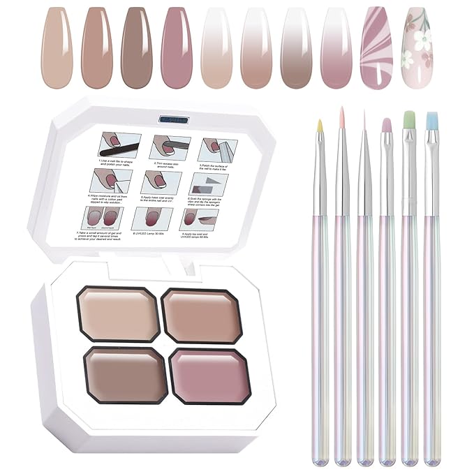 Gradient Painting Gel Set, 9 Colors Ombre Gel Nail Polish with 6 Aurora Multi-Purpose Brushes for Ombre Nails Aura Nails French Manicure Soak Off UV U Milkshake