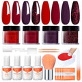 Modelones Dip Powder Nail Kit, 4 Colors Red Purple Glitter Dipping Starter Set with Liquid and Accessories for French Nails Art Salon DIY at Home Manicure