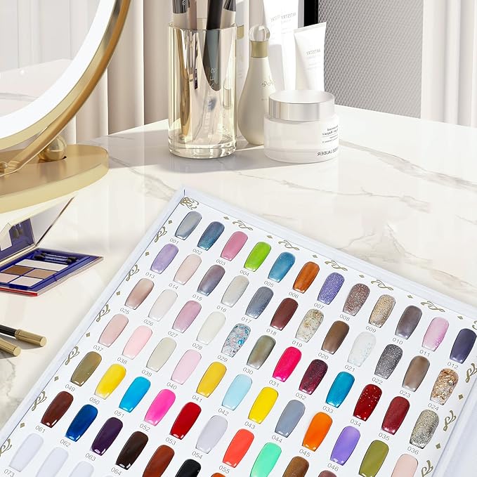 216 Colors Nail Display Chart, Nail Gel Polish Organizer Color Card with 240 False Nail Tips, Nail Color Display Book Chart Salon Nail Supplies Sample Chart Tool Set Nail Swatch (Gold, 2 Pack)