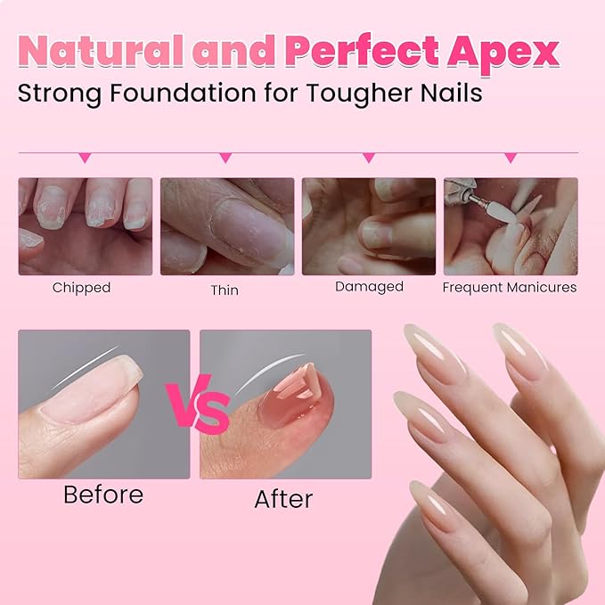 BQAN HEMA-Free Builder Gel, 7-in-1 Self-Leveling Nail Extension Gel with Base/Apex/Strengthener, Low Odor UV/LED Lamp Cured, 2Pcs Professional Nail Building System for Salon & Home (White & Nude)