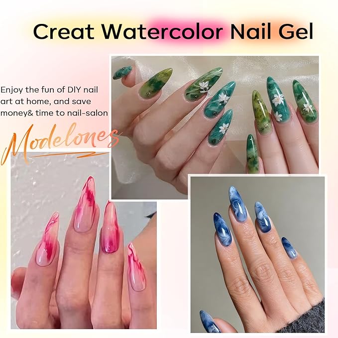 modelones 50ML Blend Mix Blooming Gel Nail Polish Set with Nail Art Palette & 20PCS Nail Brushs, Clear Blooming Gel for Spreading Effects Floral Print Marble Design Mix Color Glitter Nail Art DIY