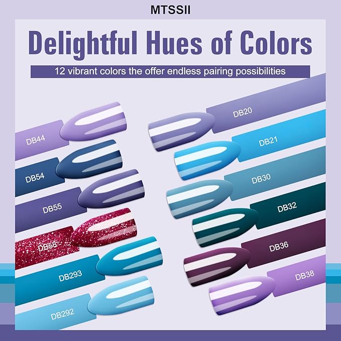 MTSSII Gel Nail Polish Set, 12PCS Violet Blue Gel Nail Polish Kit, Soak Off UV/LED Nail Polish Nail Art Design Salon Home Gifts for Women
