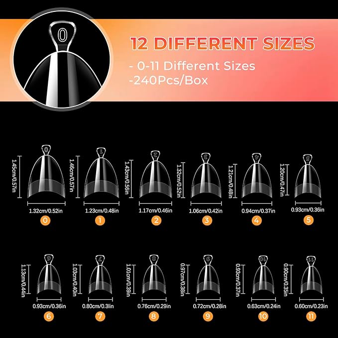 Ranrose Short Almond Nail Tips 240PCS Half Matte Soft Gel Nail Tips 12 Sizes Short Almond Half Cover False Nails with Handles for Press on Nails Extension Art Home & DIY Nail Salon with Box