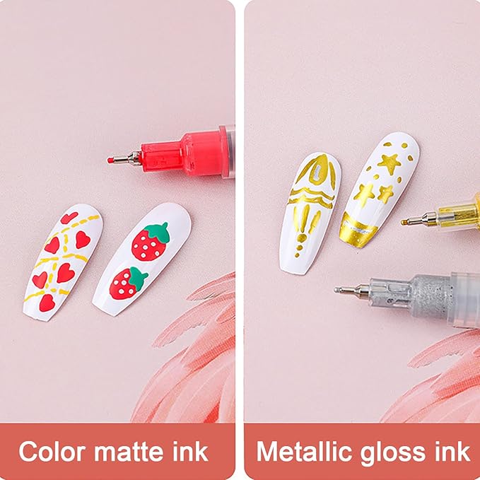 12 color Nail Art Pens Set for Girl, Nail Art Markers Set, 0.5mm Fine Tip Nail Doodle Pens, Upgraded Quick Dry Nail Polish Pens Kit for Painting dotting Liner Nails Design machin Tool Kit
